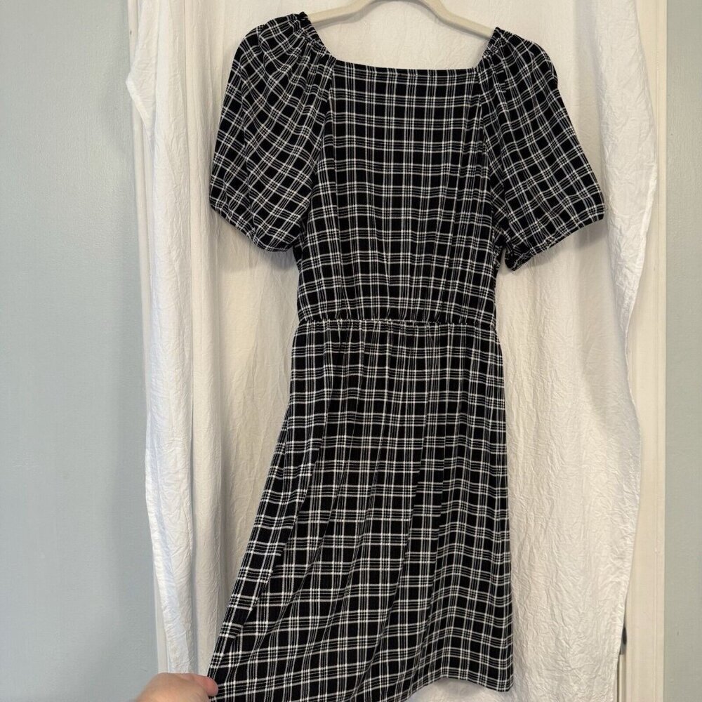 Loft Faux Wrap Dress Size Sm Black White Plaid Gingham Workwear Church - Picture 9 of 15